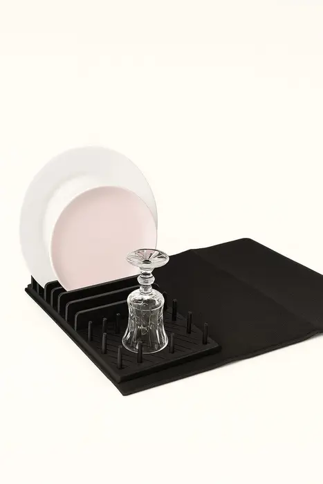 משטח כולל מתקן לייבוש כלים שחור/אפור