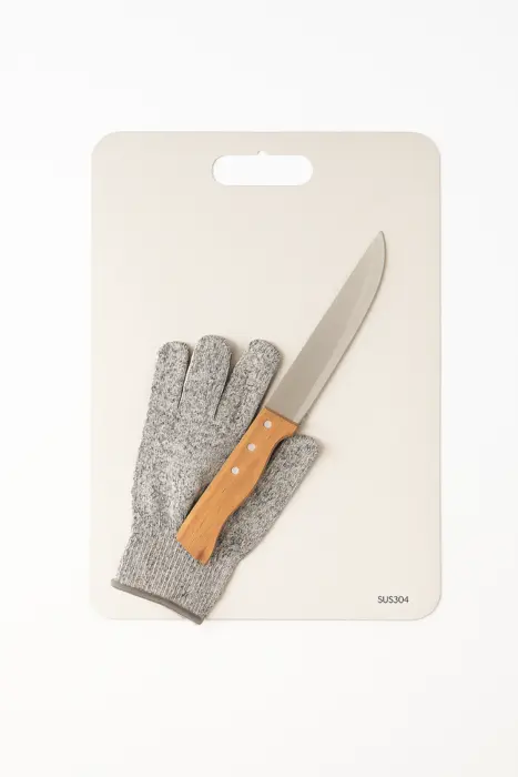 סט משטח נירוסטה 38 ס"מ סכין שף וכפפה הגנה