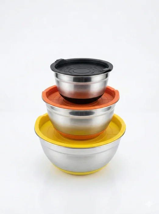 סט 3 קערות ערבוב נירוסטה עם מכסה