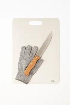 סט משטח נירוסטה 38 ס"מ סכין שף וכפפה הגנה