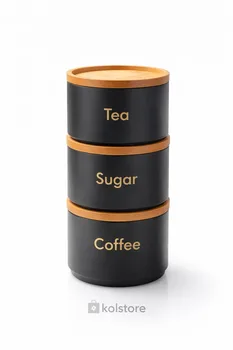 סט תה קפה סוכר "מגדל" צבע שחור בשילוב עץ