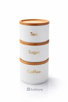 סט תה קפה סוכר "מגדל" צבע לבן בשילוב עץ