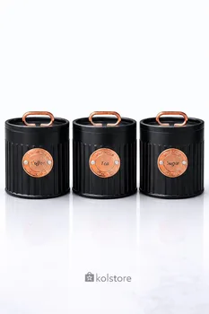 סט תה קפה סוכר פח צבע שחור גולד רוז