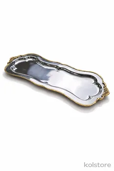 מגש נירוסטה בעיטורי זהב בעבודת יד 35 ס"מ