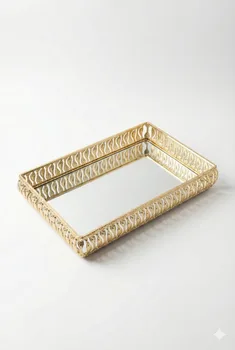 מגש מלבני מוזהב מרוקאי 30×20 ס"מ